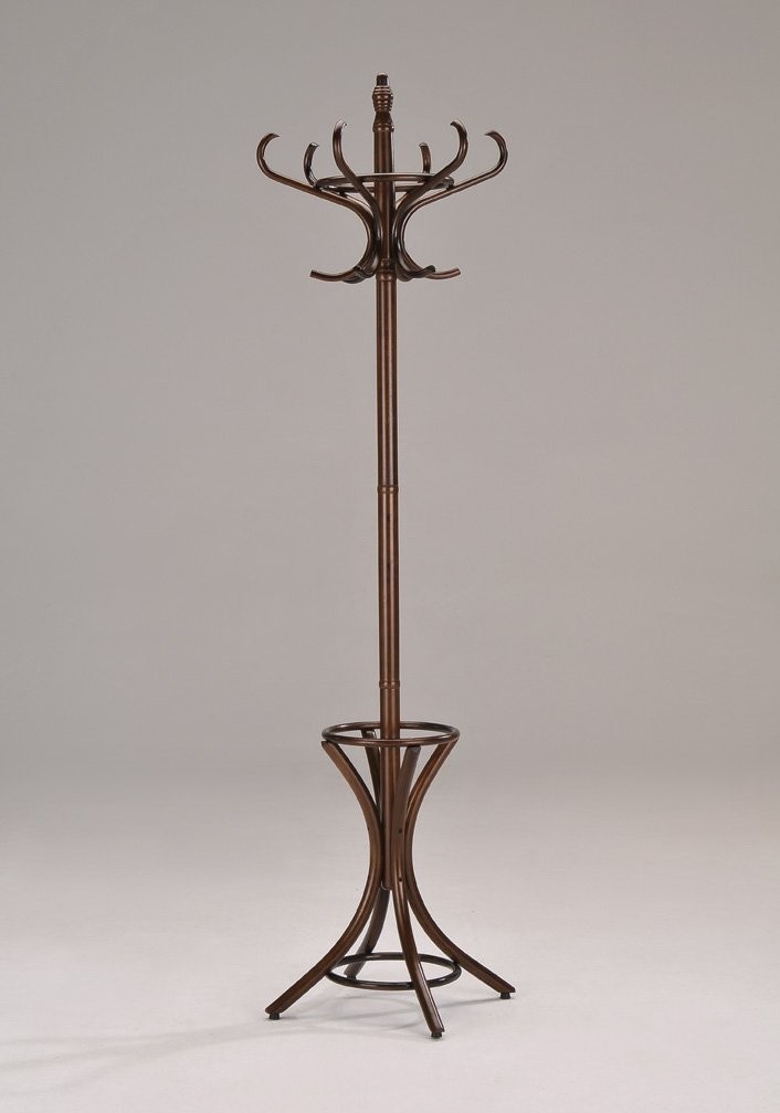 Walnut finish bentwood hat coat rack with umbrella stand 1