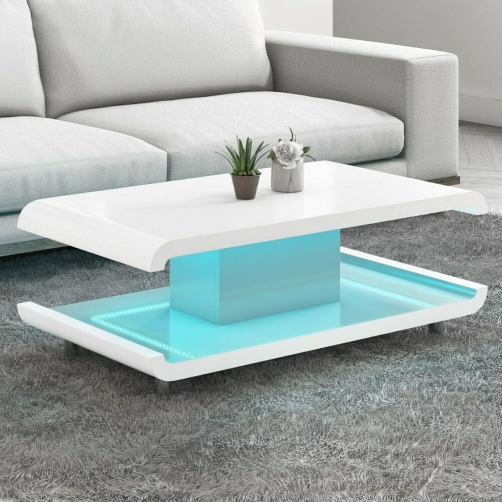 White high gloss coffee table with multi colour led