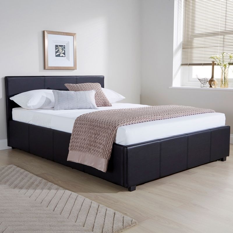Winston side lift double ottoman bed black faux leather
