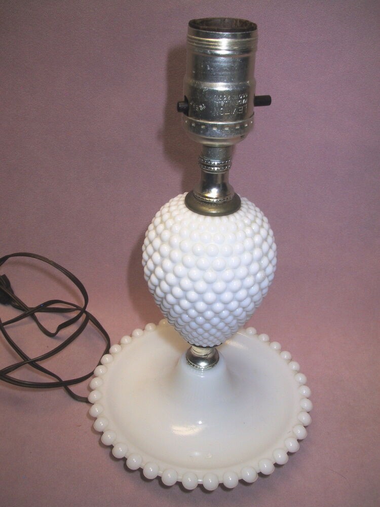 10 vintage fenton milk glass hobnail electric table lamp