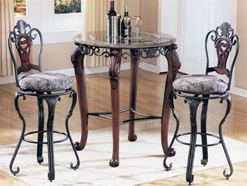 3 piece catania marble and glass top bar table set