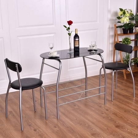 3 piece dining set tempered glass top table 2 chairs