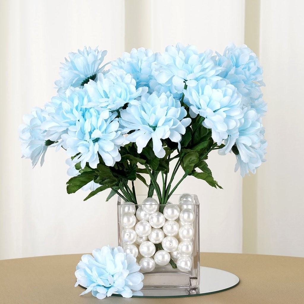 84 artificial light blue silk chrysanthemum flowers
