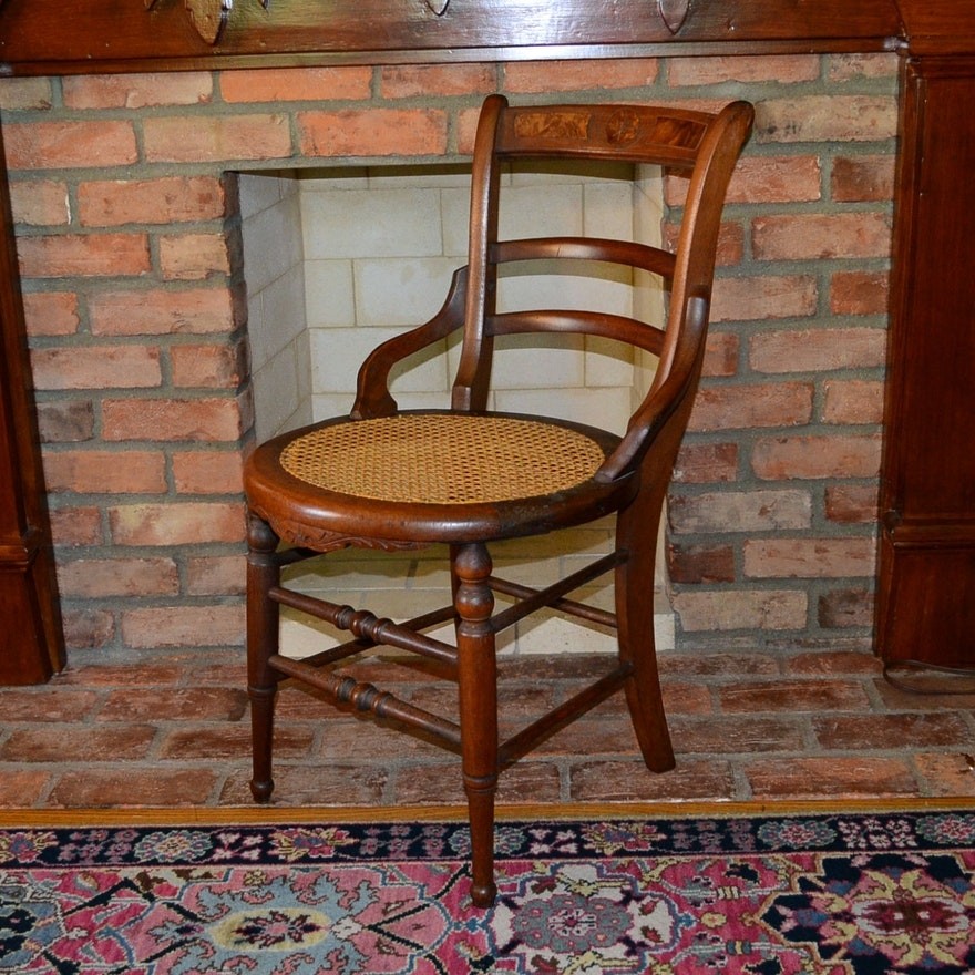 Antique round cane bottom chair ebth 2