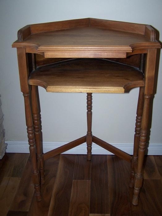 Antique solid walnut corner telephone table and chair