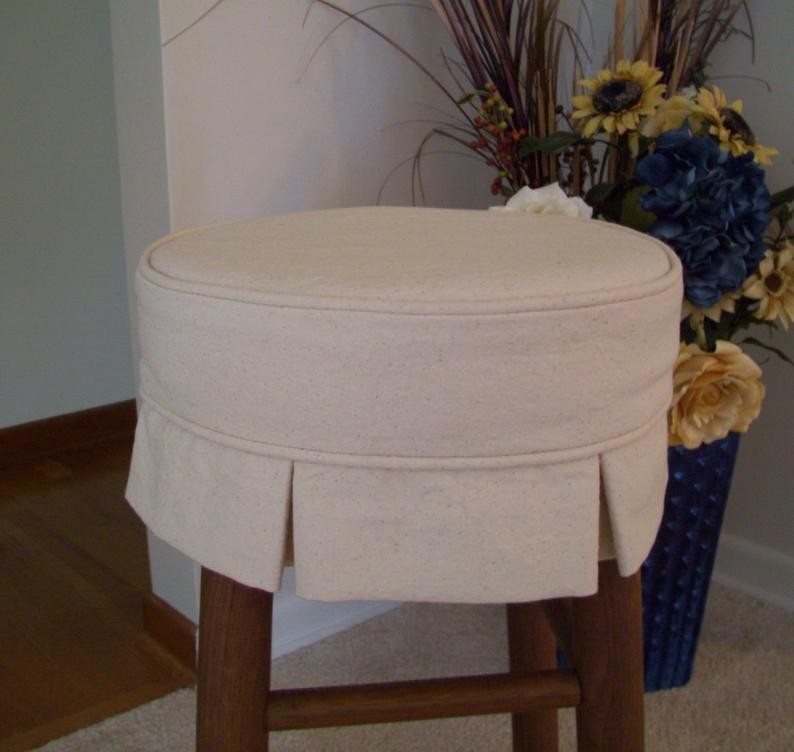 Box pleat round bar stool slipcover canvas barstool cover 1