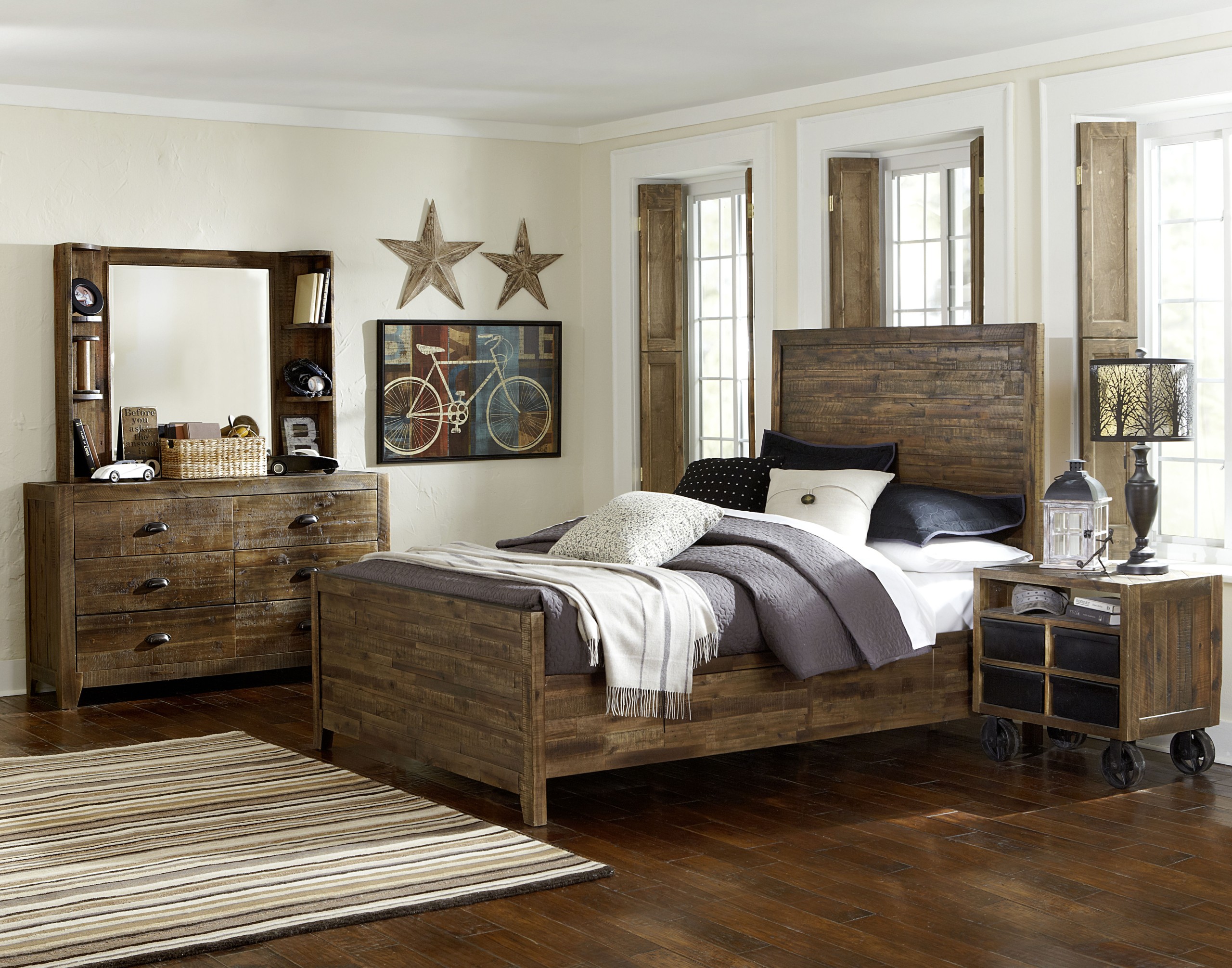 Braxton distressed natural wood glass 2pc bedroom set w