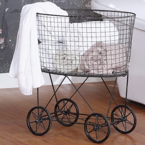 Casual country metal vintage laundry basket with wheels 1