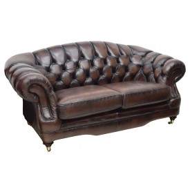 Chesterfield brown leather camel back 2 seat sofa