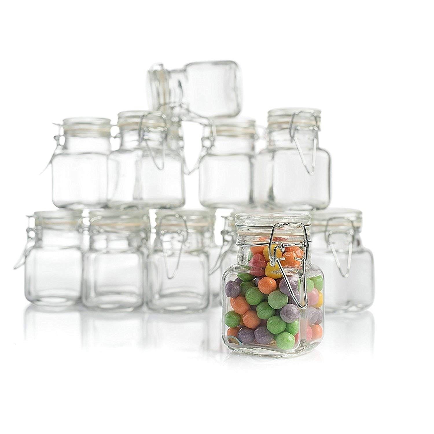 China square 4 oz glass spice jars with hinged lids