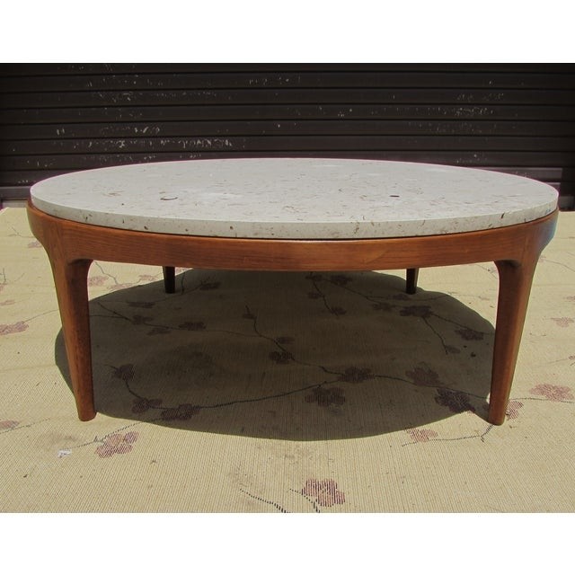Danish modern round stone top coffee table by lane chairish