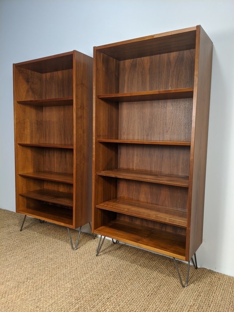 Danish modern teak bookcases adjustable shelving pair