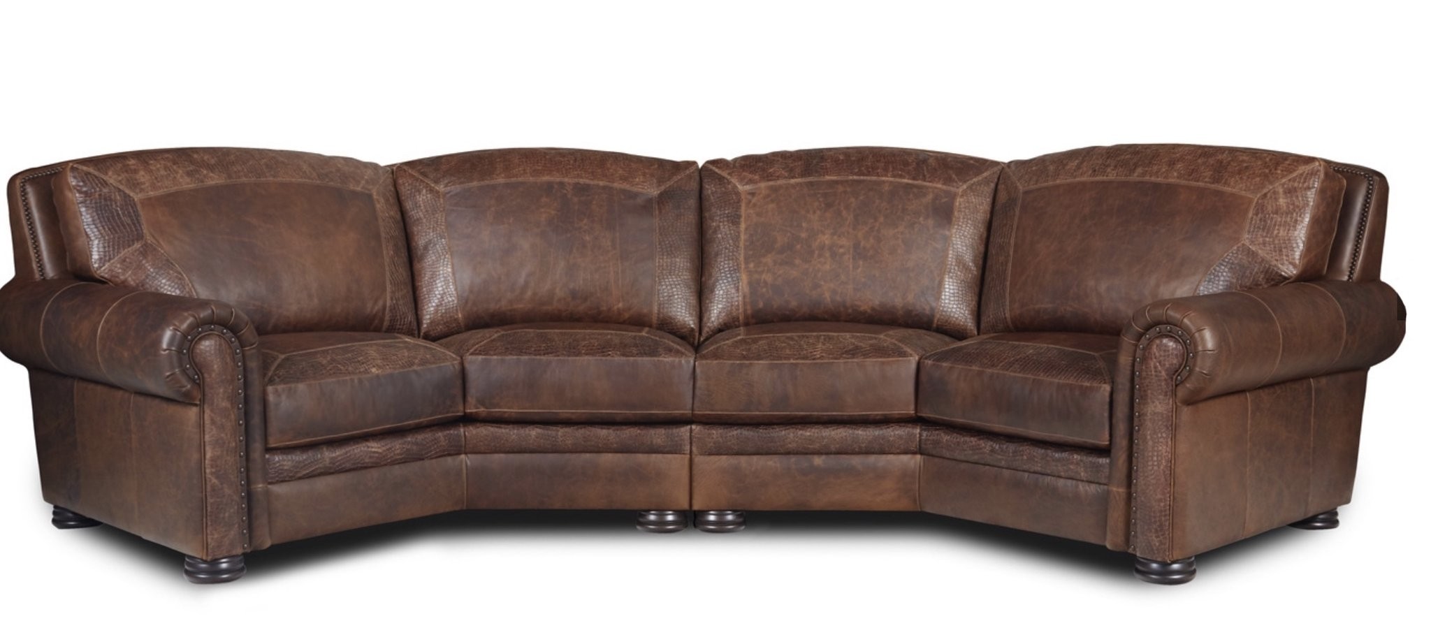 Denver leather curved sofa hat creek interiors