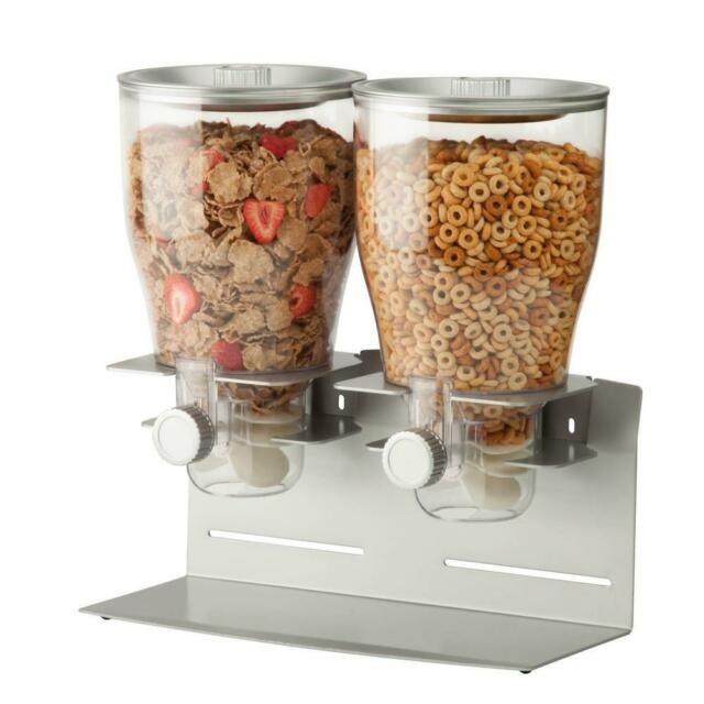 Dry cereal dispenser double canister breakfast food
