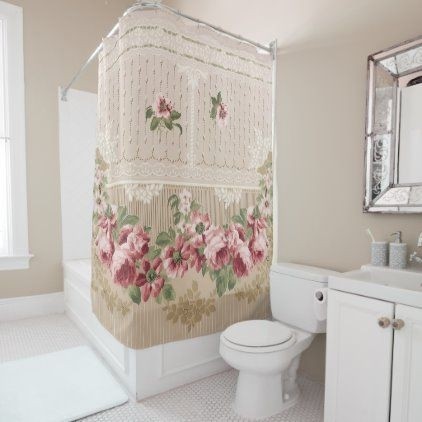 Elegant romantic victorian pink floral shower curtain