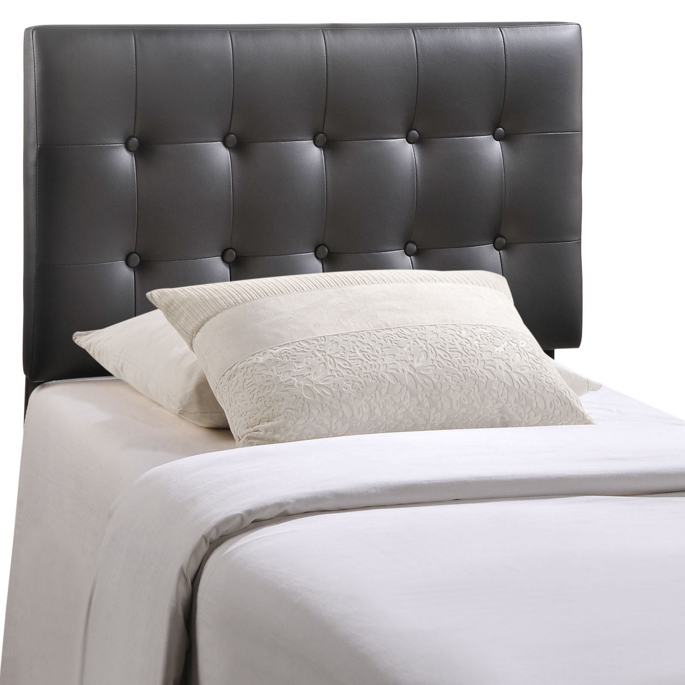 Emily modern button tufted twin faux leather headboard black 1
