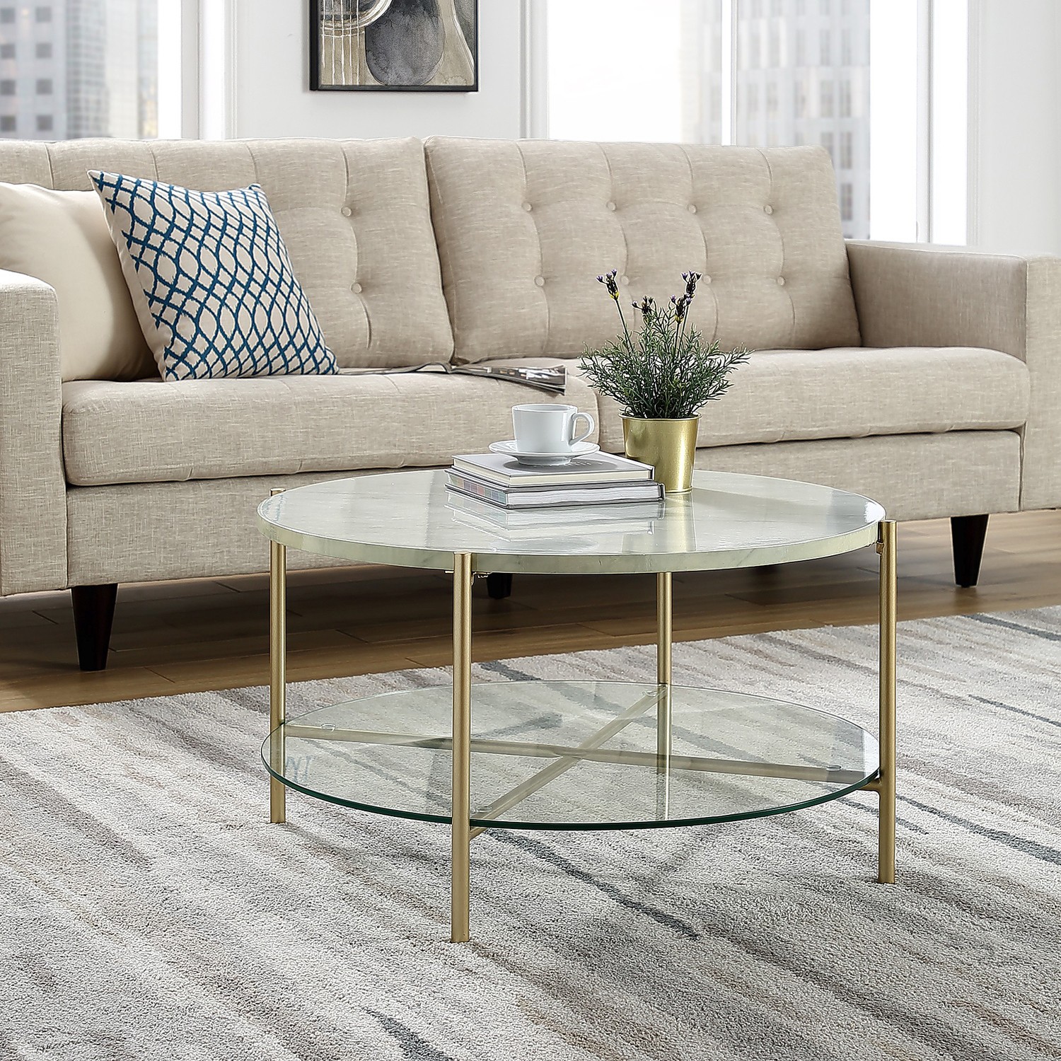 Faux marble round coffee table pier1