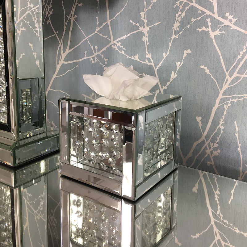 Floating crystal square mirrored tissue box cover 1