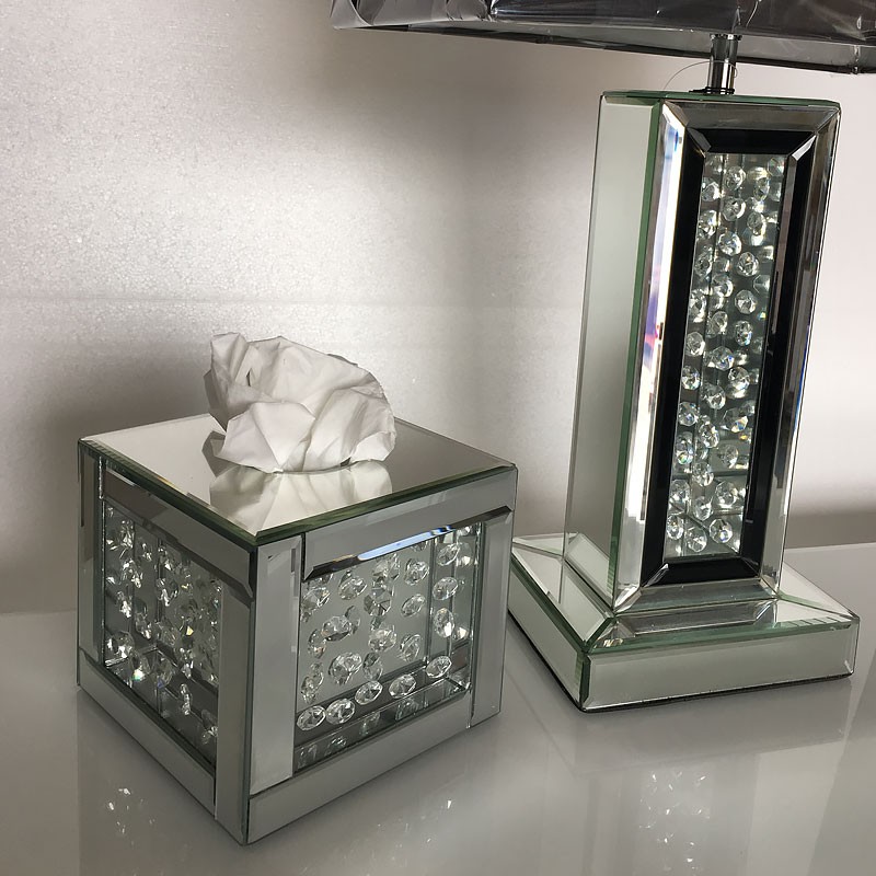 Floating crystal square mirrored tissue box cover
