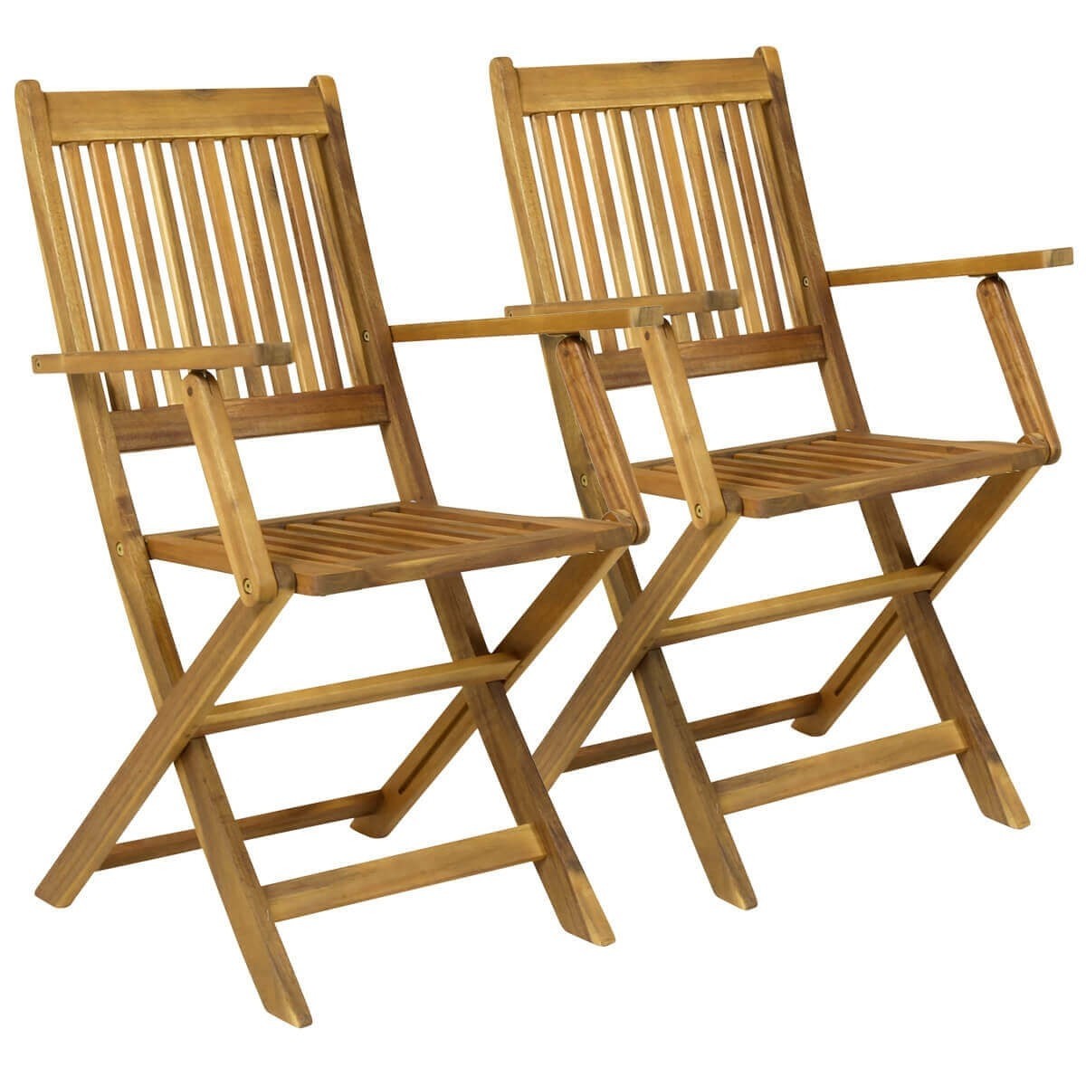 Folding garden wooden arm chairs pair 1