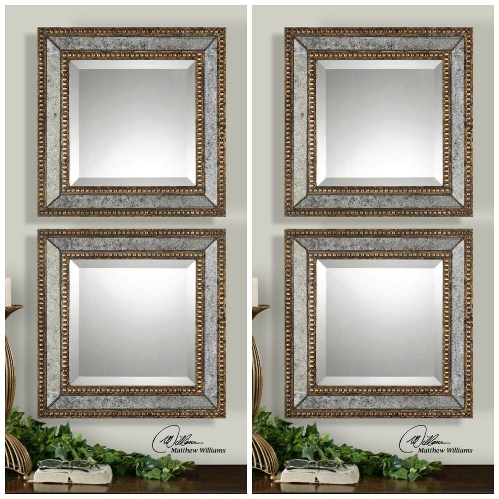 Four 18 antiqued mirror frame gold gray wash square
