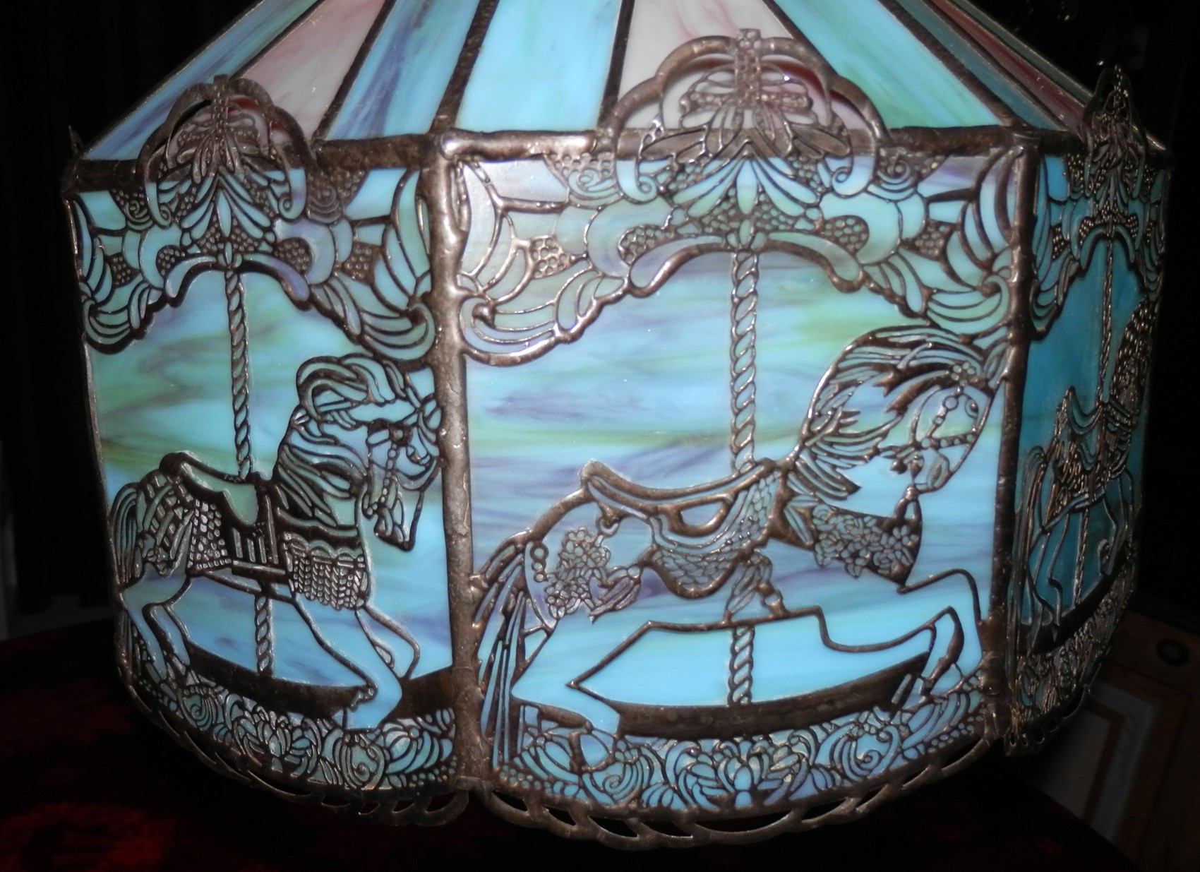 Handcrafted slag glass carousel lamp sold 2