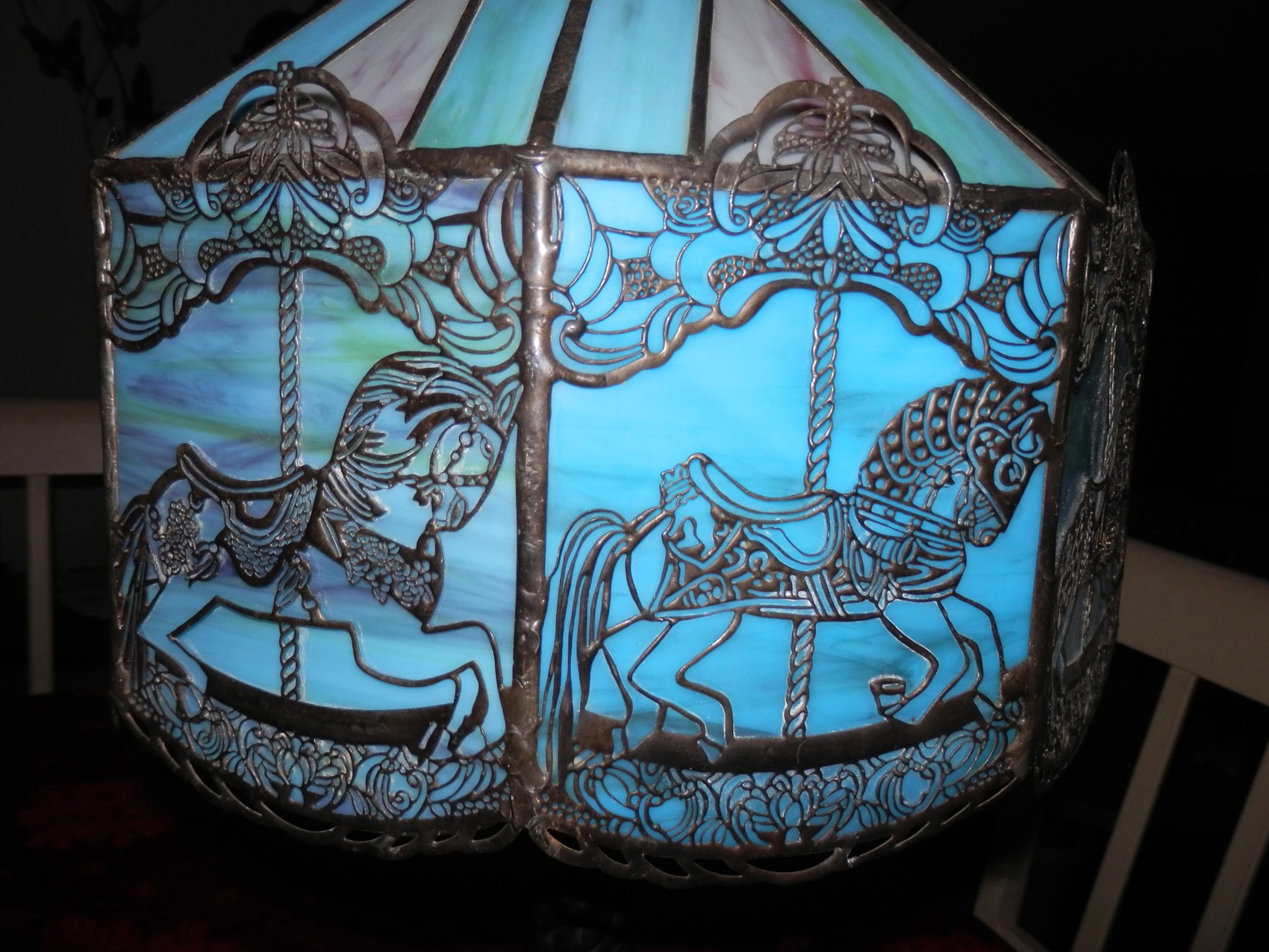 Handcrafted slag glass carousel lamp sold 3