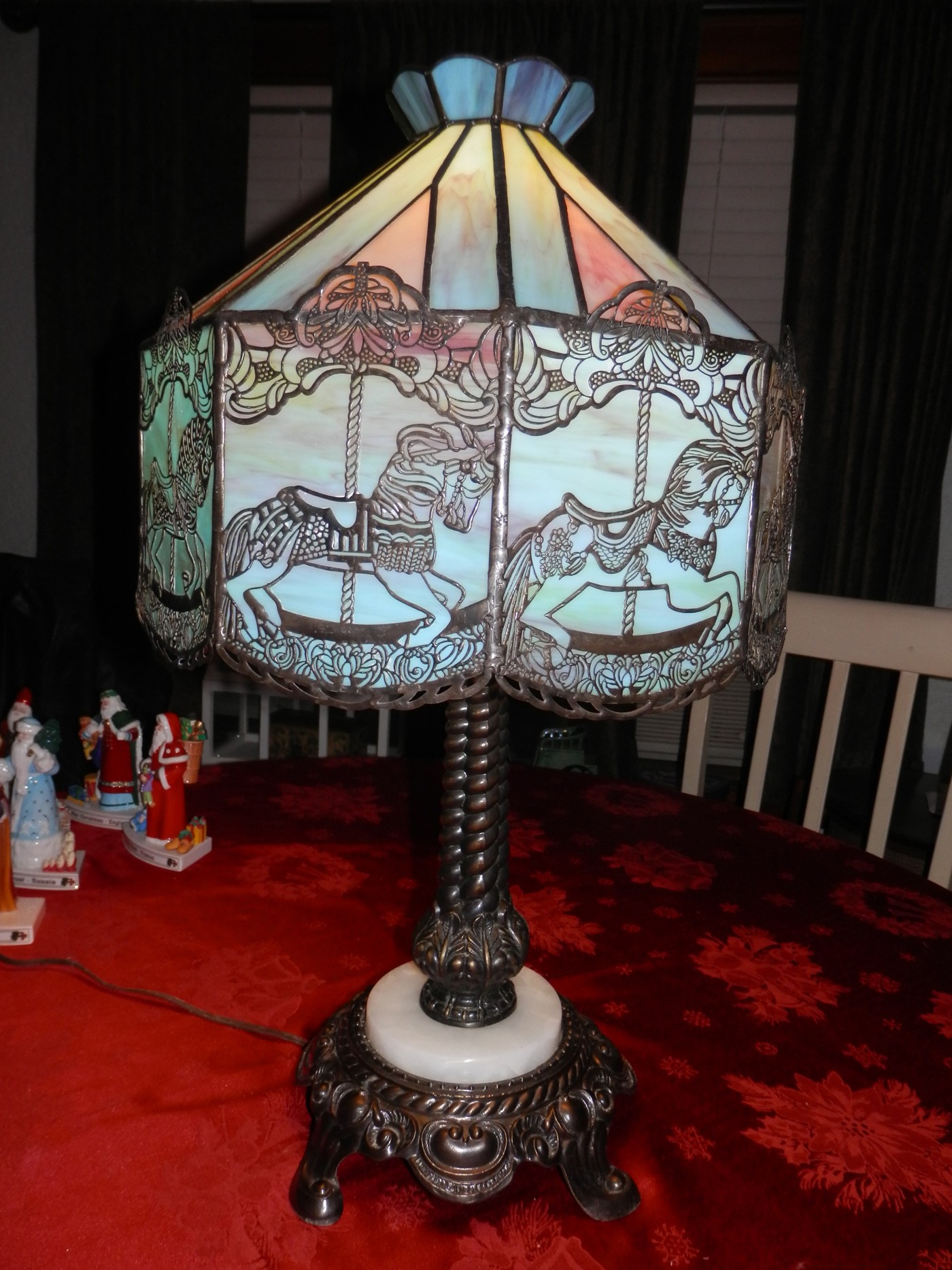 Handcrafted slag glass carousel lamp sold