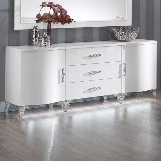Hazel modern sideboard in white high gloss with chrome