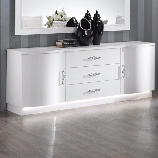 Hazel sideboard in white high gloss with flat base and
