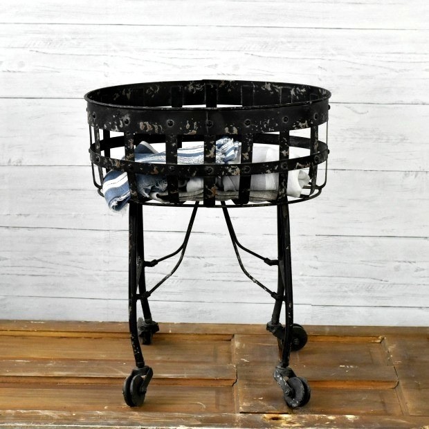 Industrial metal wire laundry basket antique farmhouse