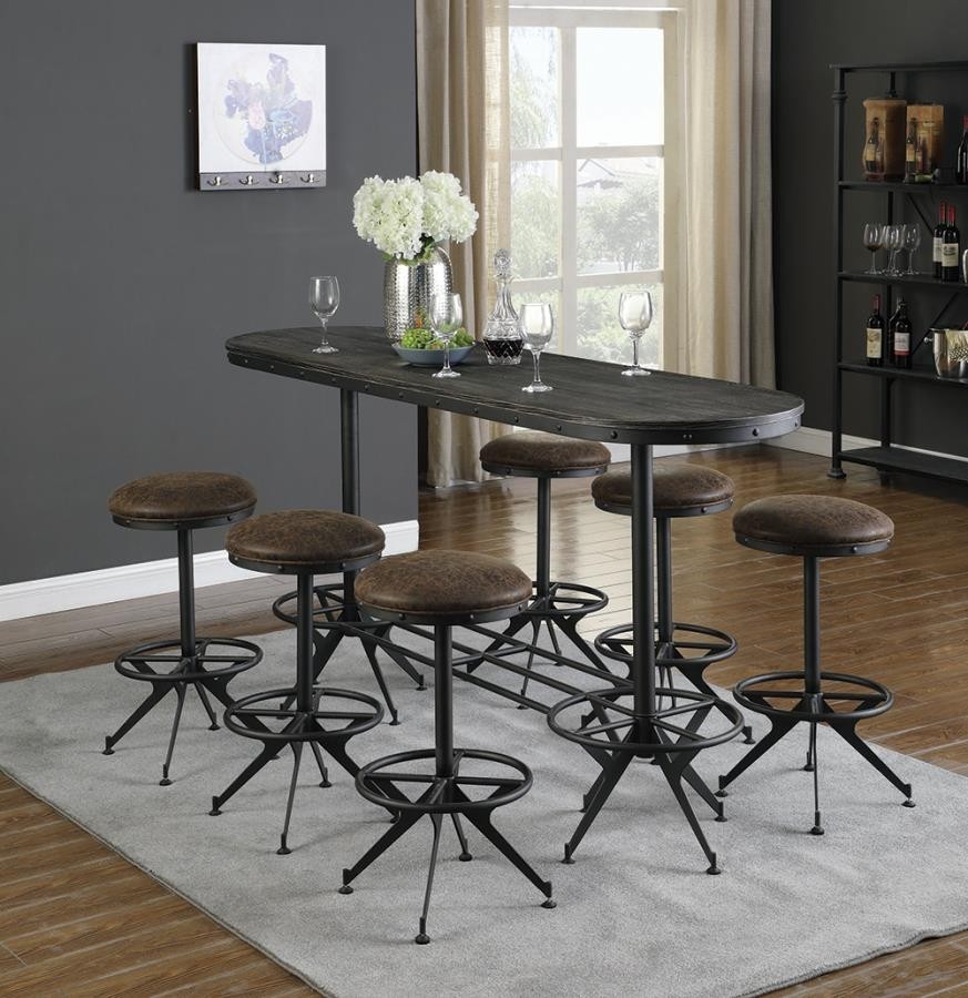 Industrial style long oval bar height dining table