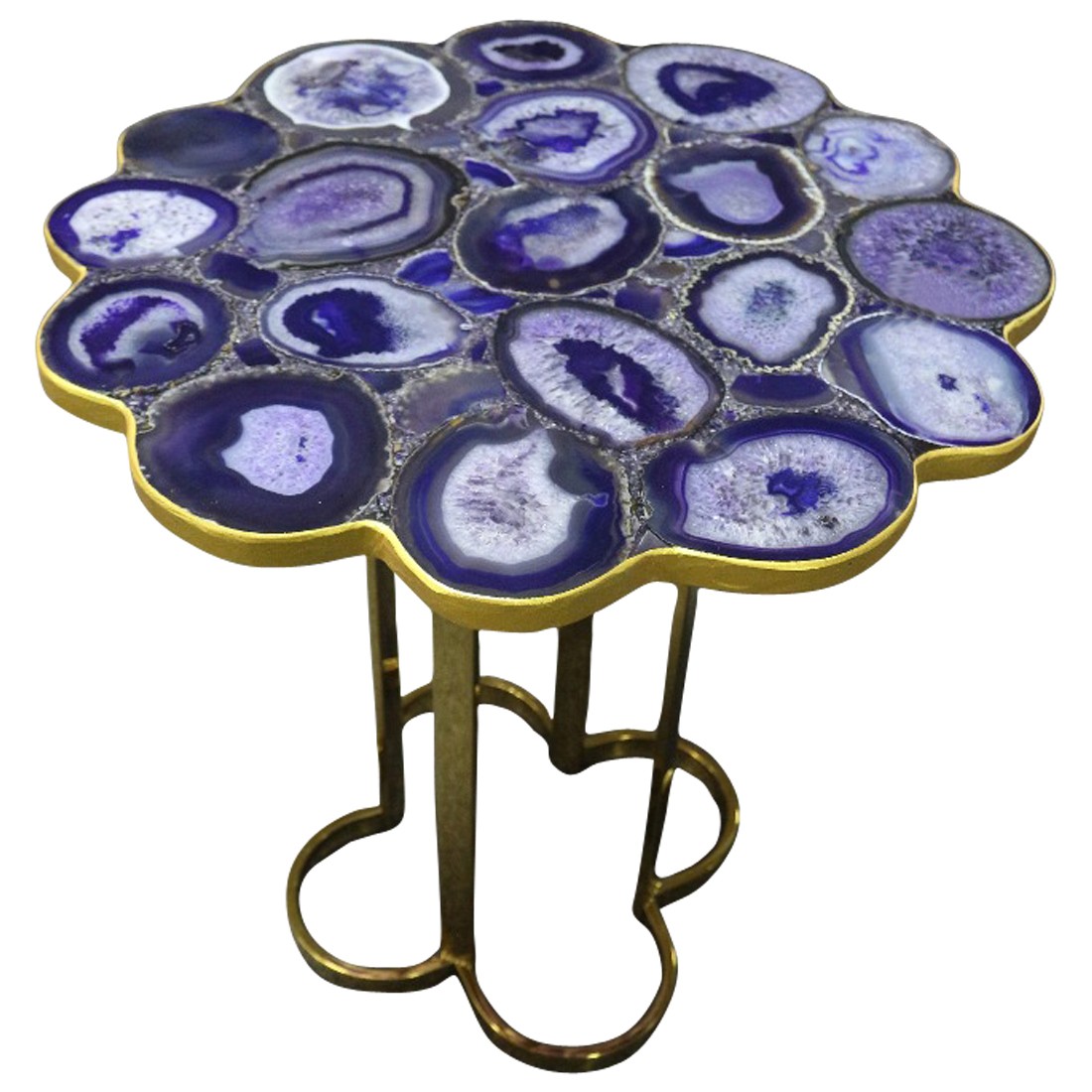Iris purple agate accent table with gold metal base