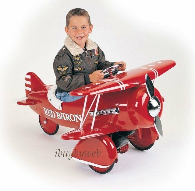 Kids retro red baron pedal plane airplane ride on new