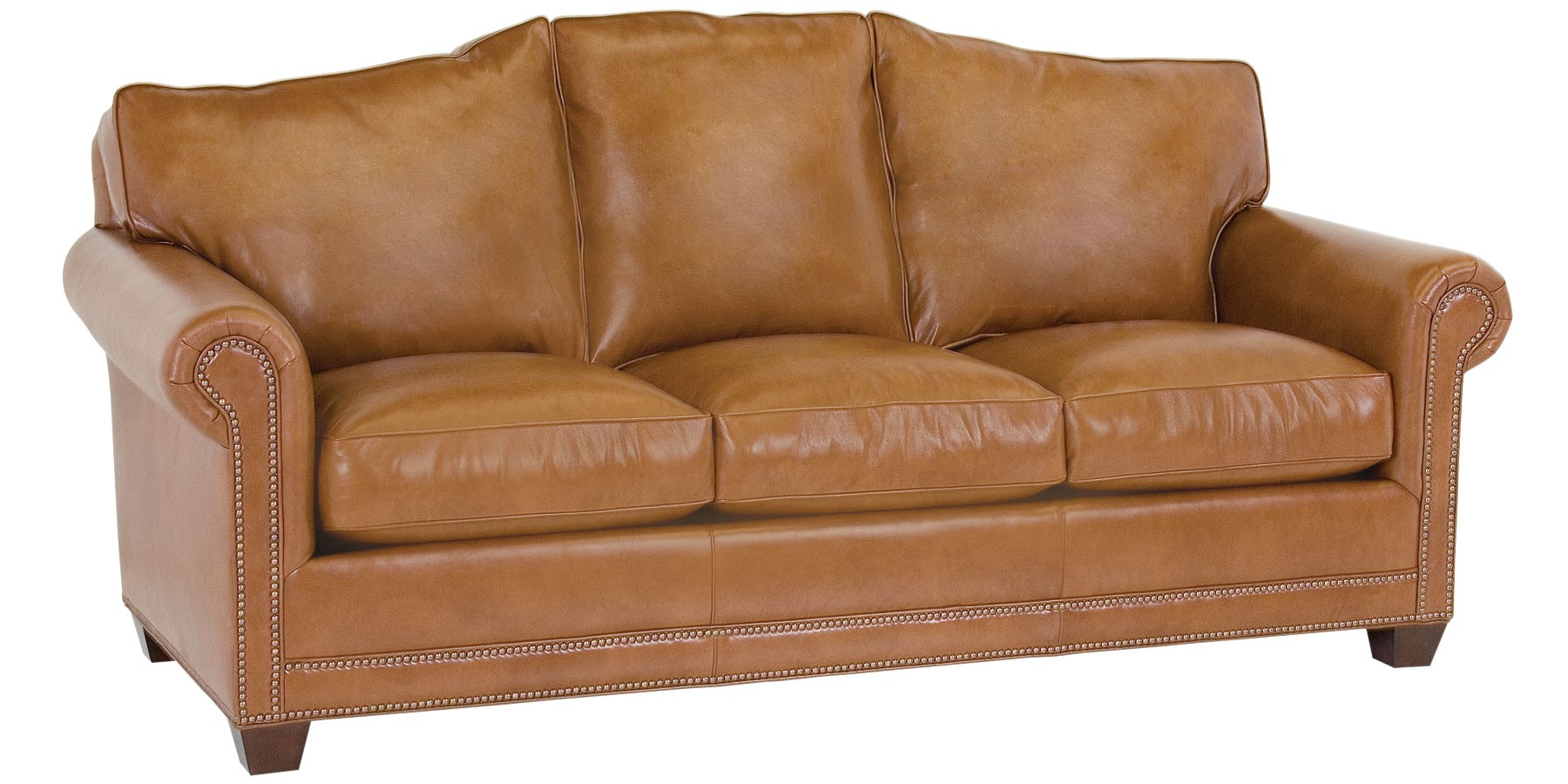 Leather camel back sofa with nailhead trim club furniture