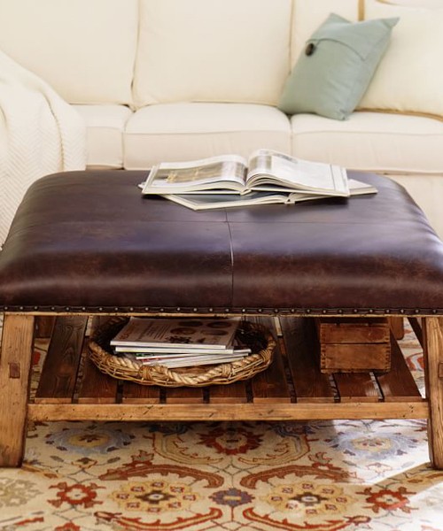 Leather rustic ottoman lodge coffee table