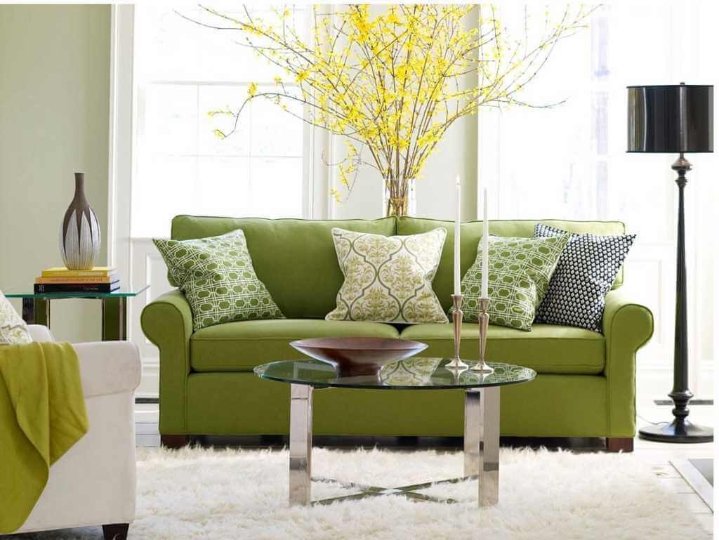 Lime green living room design with fresh colors