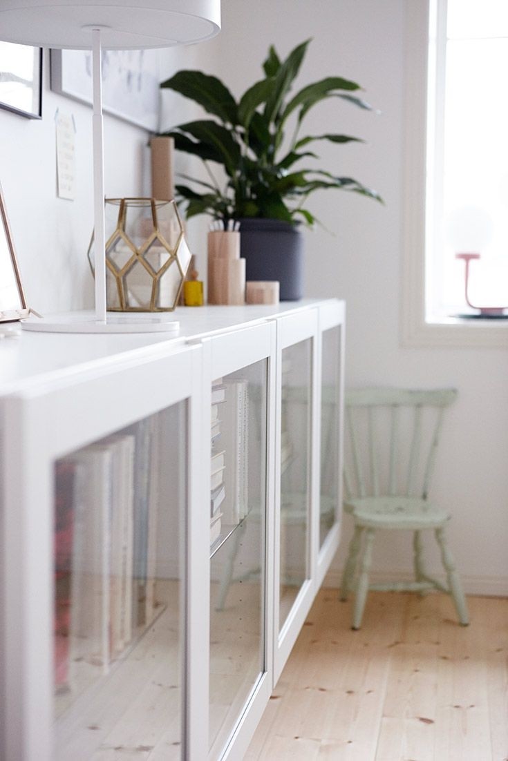 Low bookcase with glass doors bookshelves in living room