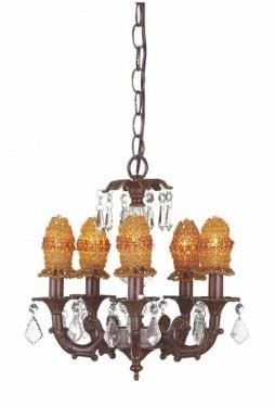 Mocha 5 arm stacked glass ball chandelier amber bulb covers