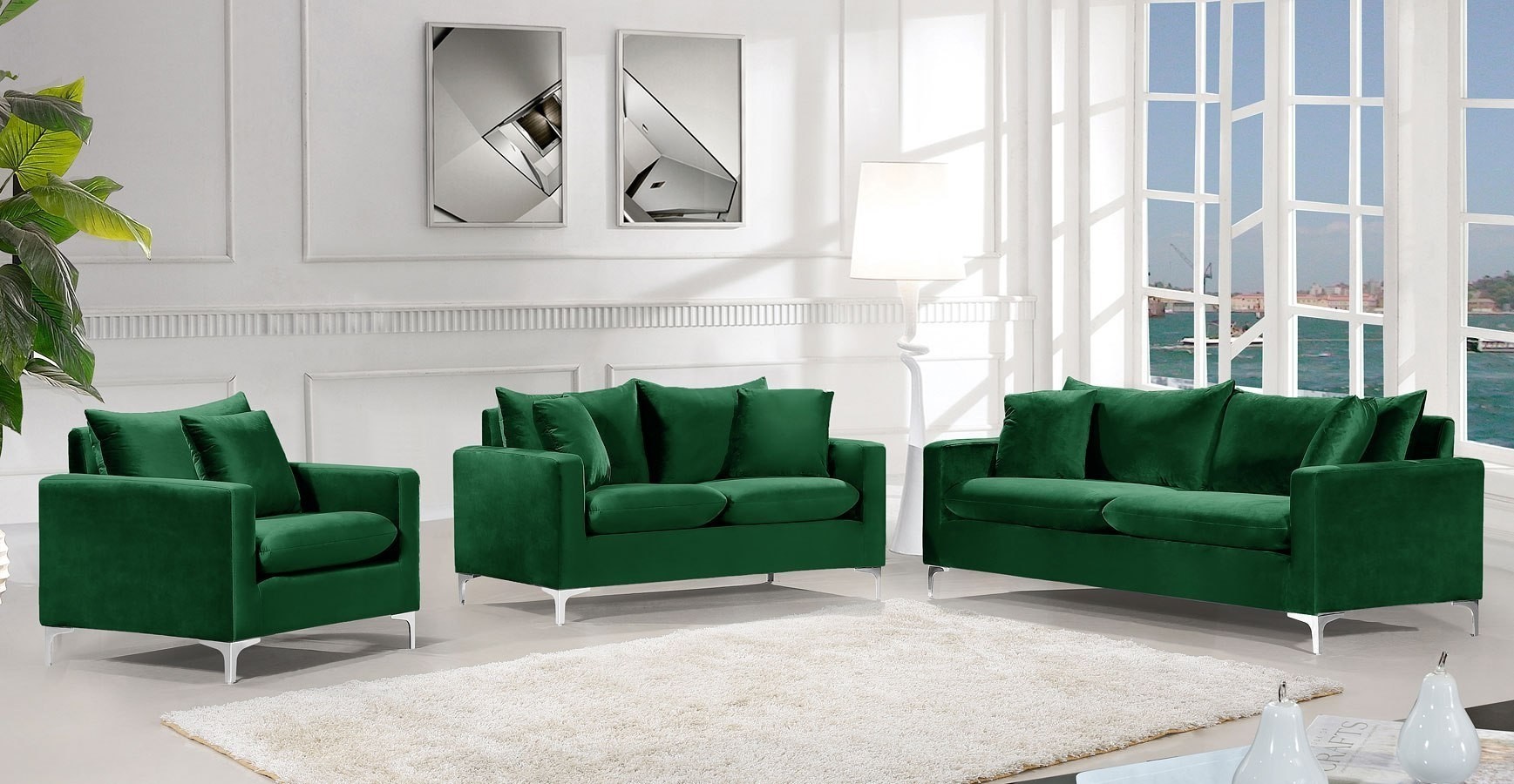 Naomi velvet living room set green by meridian furniture