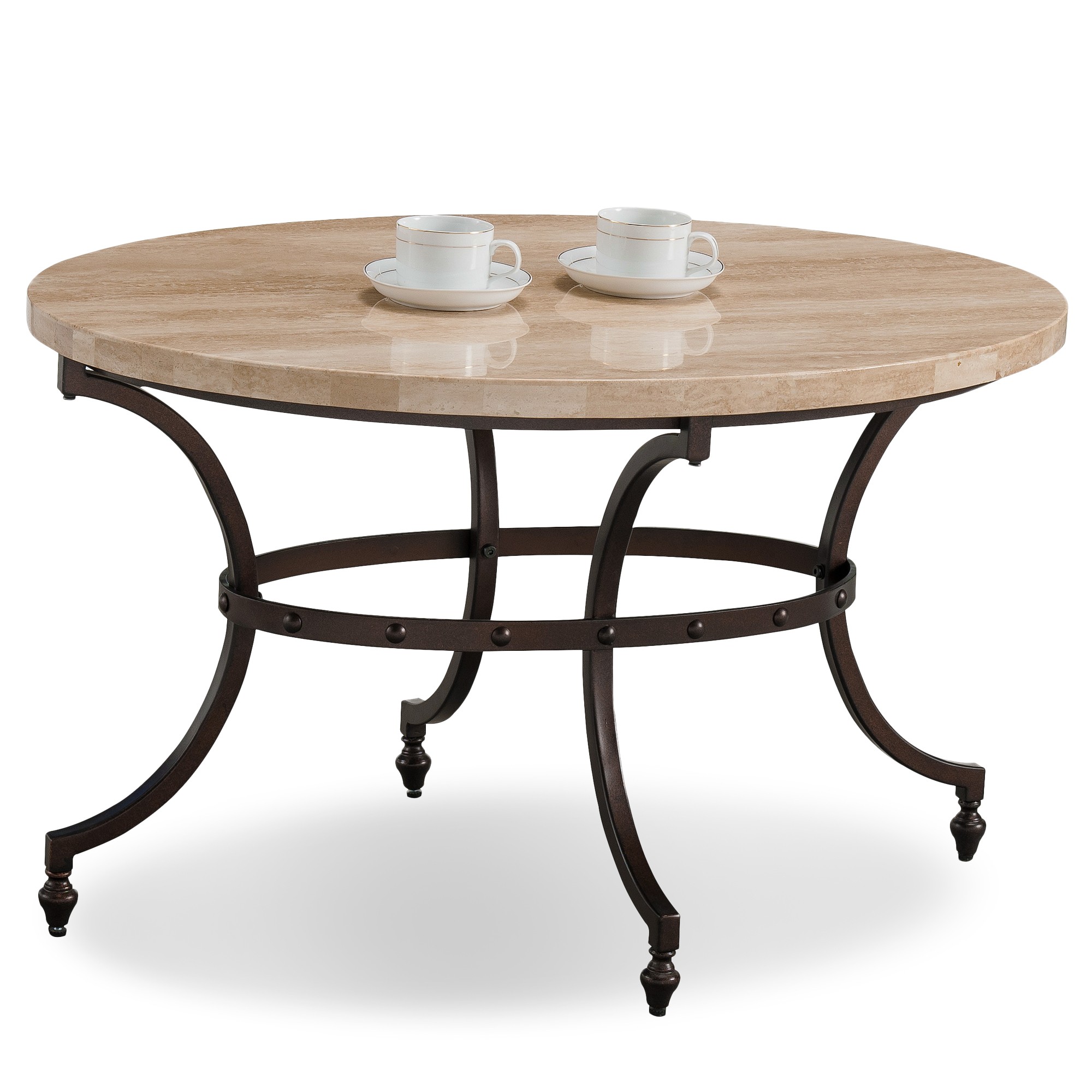 Oval travertine stone top coffee table with rubbed bronze 1