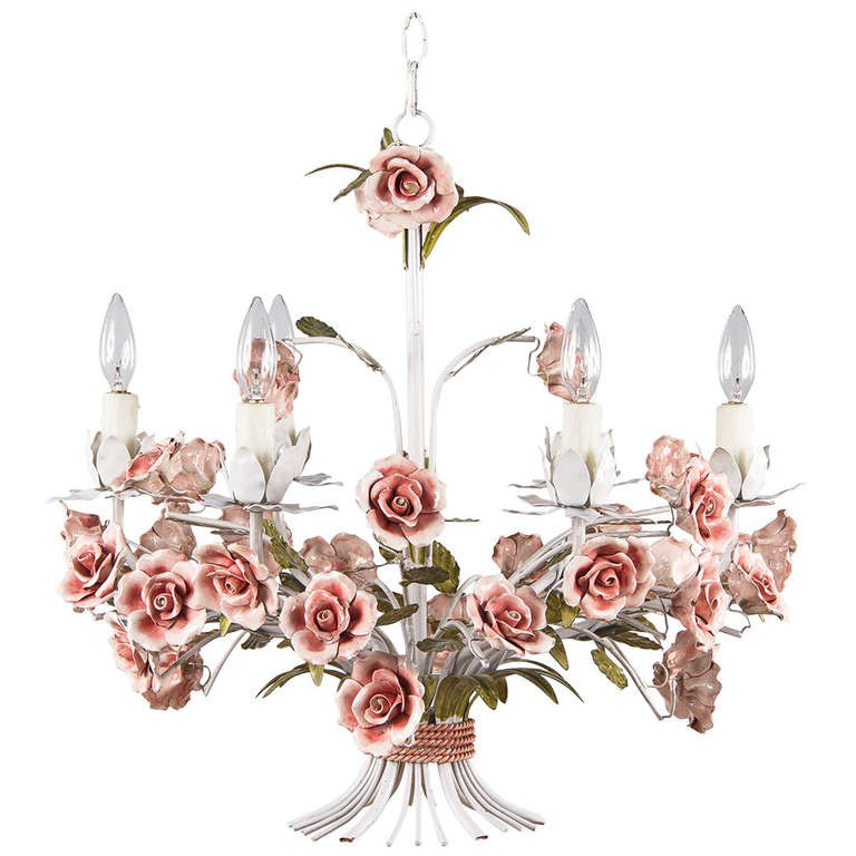 Painted tole chandelier with flowers from italy at 1stdibs