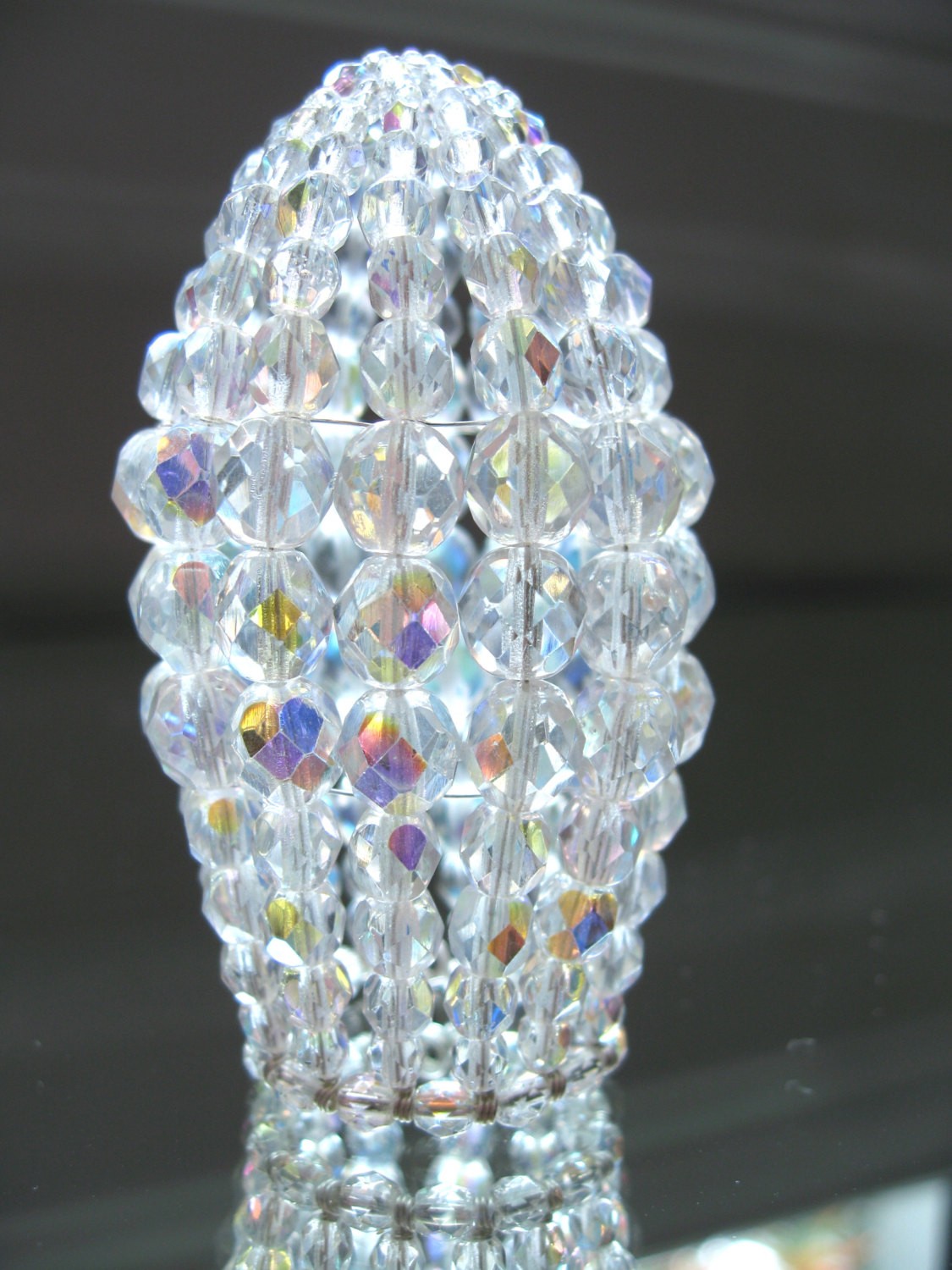 Petite beaded chandelier light bulb cover iridescent faceted