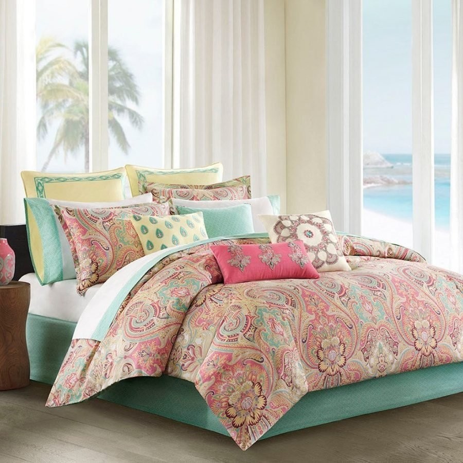 Pink pastel hawaiian tropical bedding set bed in a bag