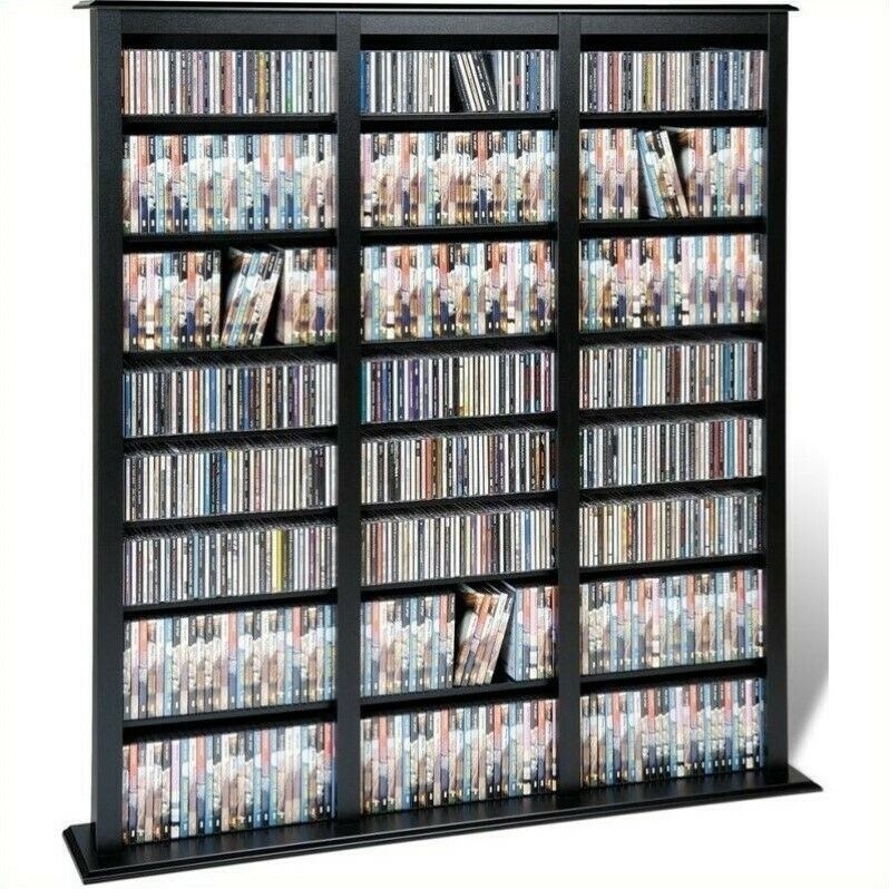 Prepac 64 triple barrister cd dvd media storage rack wood
