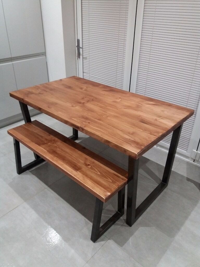 Reclaimed timer industrial style dining table and bench