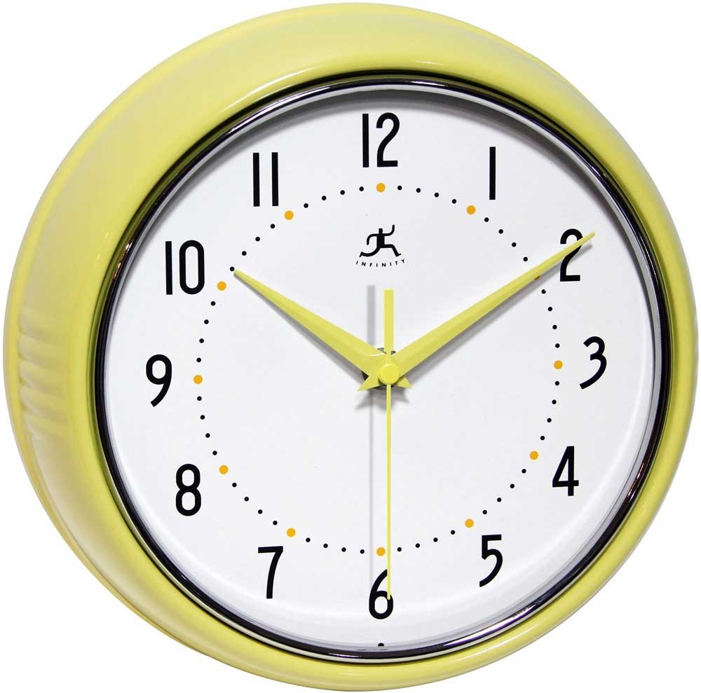 Retro yellow wall clock by infinity instruments metal