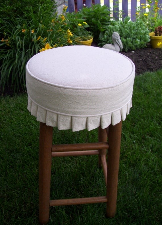 Round bar stool slipcover with cushion and knife pleats