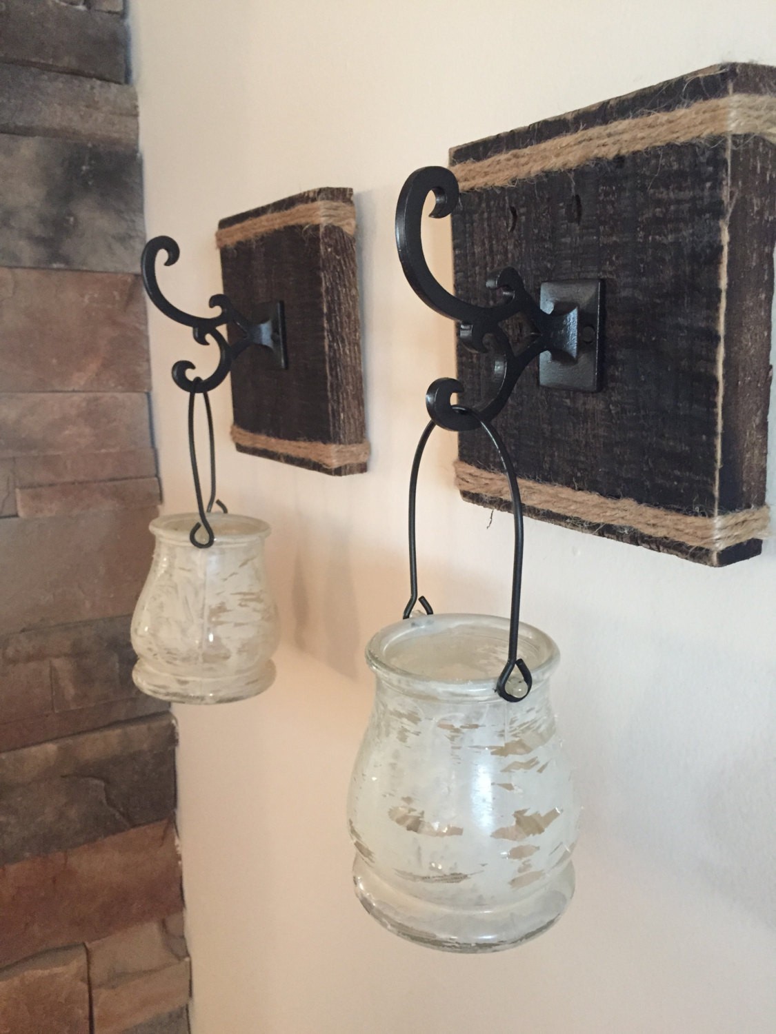 Rustic reclaimed wood candle holder wall sconce set of two