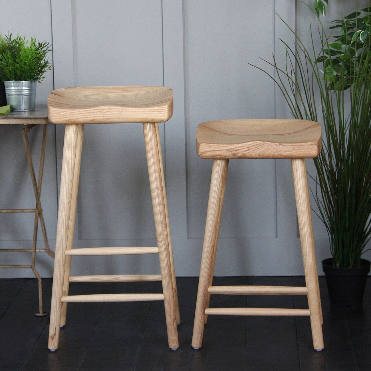 Shaker bar stool solid ash wood kitchen counter cafe